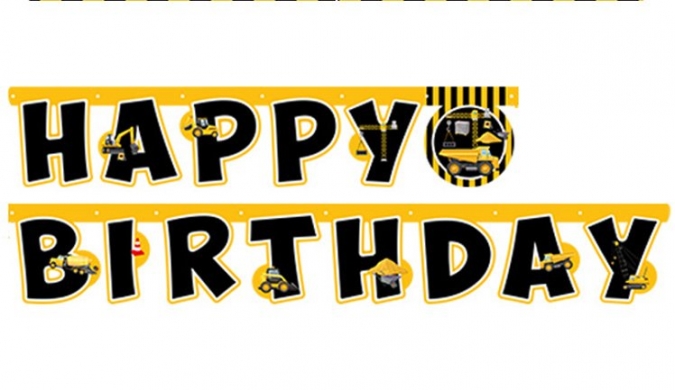 Банер гирлянд Строителни машини, багер, фадрома, с букви Happy Birthday, 2,10 м /Tr/