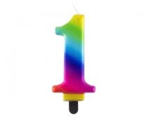 Свещичка металик цвят дъга, цифра 1 /Gd/