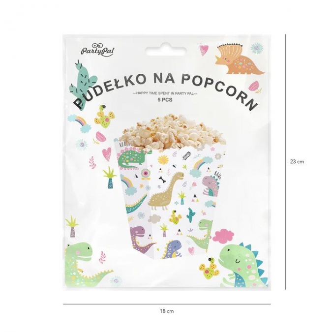 Кутийки за пуканки или сладки Динозаври - 5 бр. в пакет /Pp/