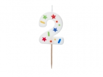 Свещичка цвят бял с конфети, цифра 2 /Pd/