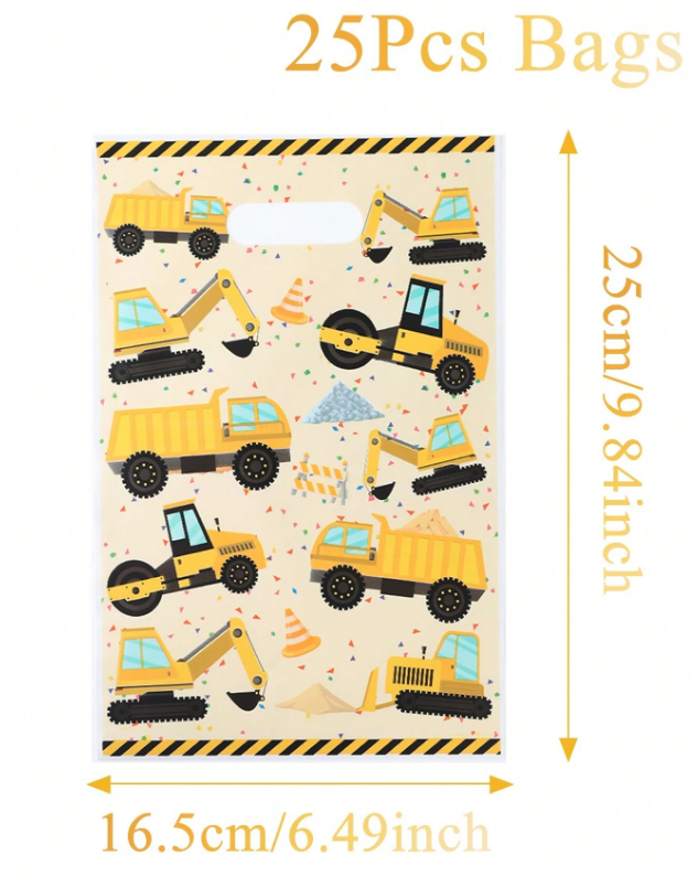 Подаръчни торбички, пликове за сладки Строителни машини,12х27см, 25 бр. в опаковка /Ch/
