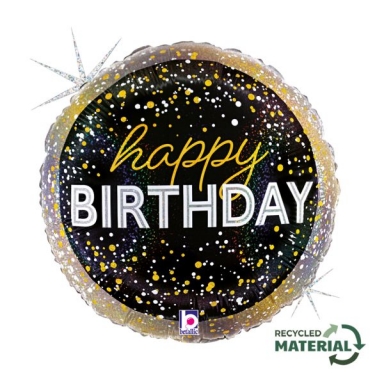 Фолиев балон Happy Birthday, Lets Party, в черно и златно, 46 см /Uk/