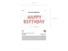 Надпис от фолиеви балони Happy Birthday, цвят розово злато 340х35 /Pd/