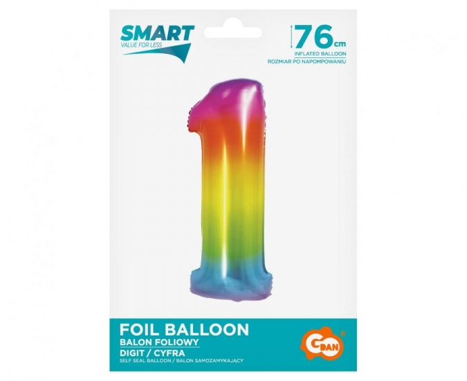 Фолиев балон цифра 1, цвят дъга 76 см /Gd/