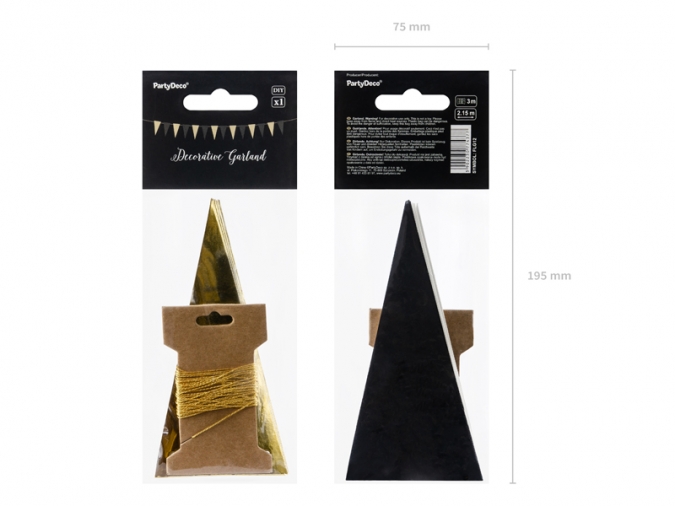 Банер гирлянд за декорация, златни и черни флагчета, 2,15 м. /Pd/