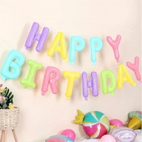 Фолиев надпис Happy Birthday различни пастелни цветове