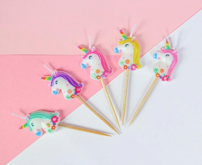 Свещички за рожден ден Еднорог, 5 броя /Gd/