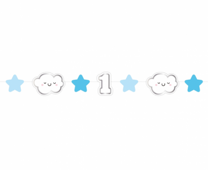 Банер гирлянд за декорация с текст First Birthday / Първи рожден ден, 1,20 м дължина, цвят син момче /Gd/