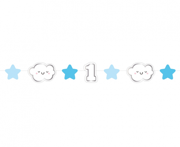 Банер гирлянд за декорация с текст First Birthday / Първи рожден ден, 1,20 м дължина, цвят син момче /Gd/