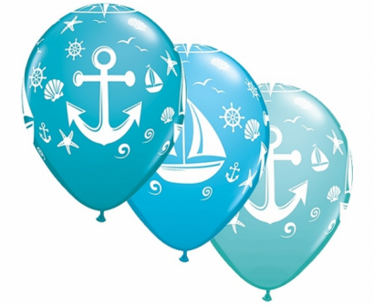 Балон Морска тема, кораб, моряк, котва / Sailboat and Anchor - 30 см. 5 бр. в опаковка, Qualatex /Gd/