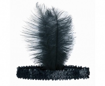 Черна лента за глава с пайети и пера, ретро, кабаре, стил Гетсби /Gd/