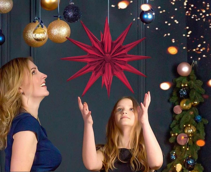 Фолиев балон 3D звезда, Коледа, цвят червен, 50см /Gd/