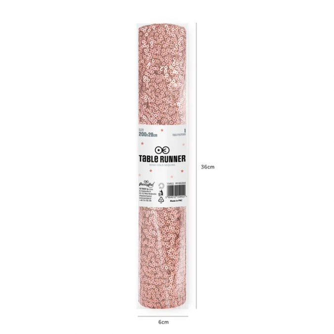 Тишлайфер /рънър/ за маса с пайети, розово злато 28х200см /Pp/