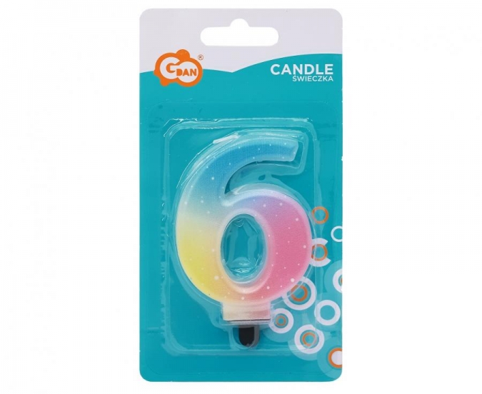 Свещичка цвят пастел дъга, цифра 6 /Gd/