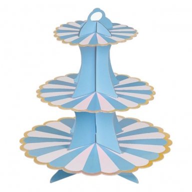 Стойка за мъфини три нива, синя със златен кант /Mb/