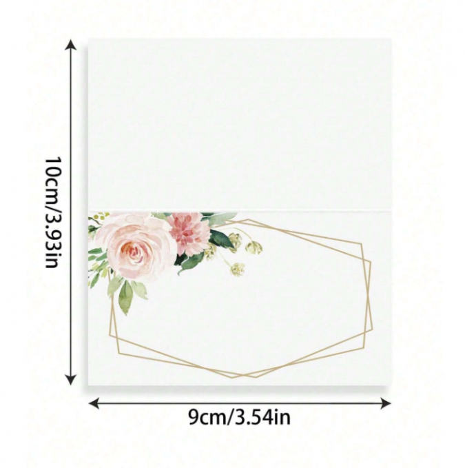 Тейбъл картичка в бяло и златно с рози, 9х5 см, 20бр. в опаковка /Ch/