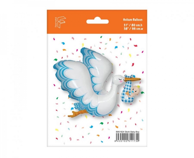 Фолиев балон Щъркел Честито Бебе момче, 96 см. /Gd/