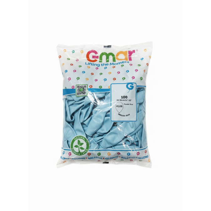 Балон цвят Син пудра, Powder Blue, диаметър 30 см, 100 бр., Gemar G110 #108 /Uk/