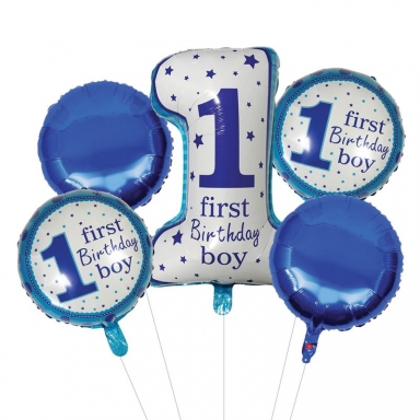 Комплект 5 бр. фолиеви балони Първи рожден ден Бебе Момче / First Birthday Boy /mb/