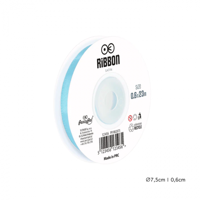 Сатенена лента, цвят светло син, 0,6х23м /Pp/