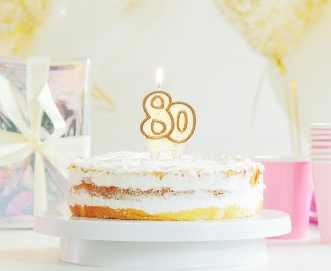 Свещичка за рожден ден, златен кант, юбилей 80 години /Gd/