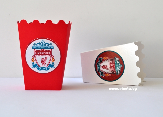 Персонализирана кутийка за пуканки Ливърпул, 3 бр. в опаковка