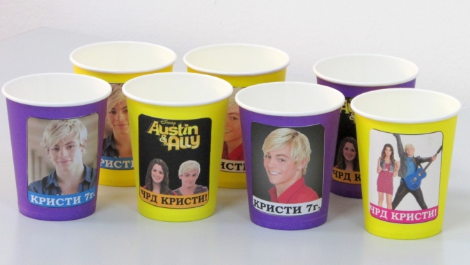 Персонализирана хартиена парти чашка 250 мл Остин и Али, 6бр. пакет