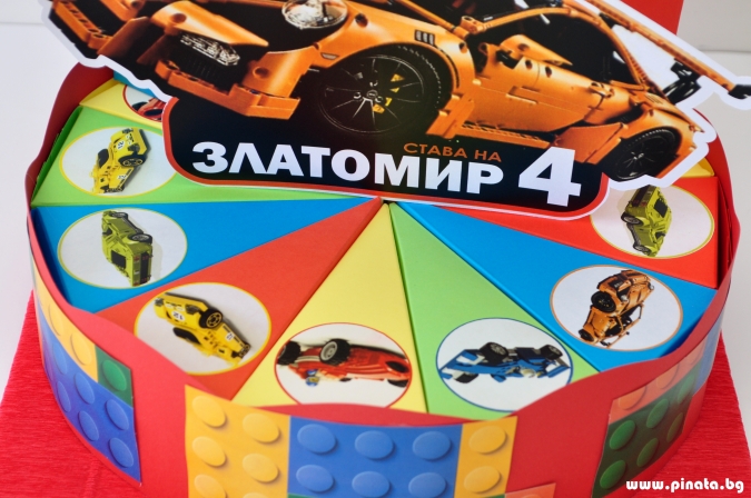Хартиена торта с тематична декорация и персонализация Лего Коли