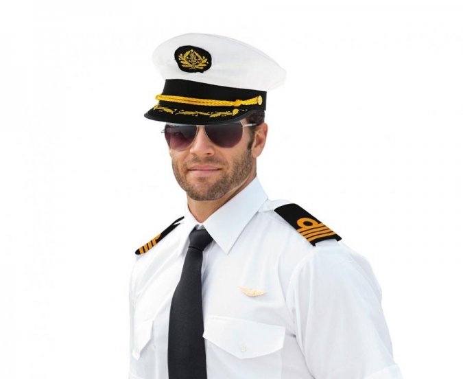 Шапка Капитан/Моряк с пагони, бяла /Gd/