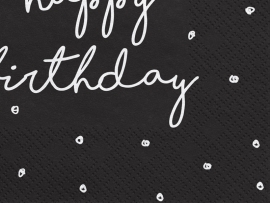 Салфетки черни с надпис Happy Birthday, 20 бр в пакет /Pd/