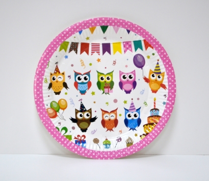 Хартиена парти чинийка Бухалчета 23 см, 8 бр. в опаковка