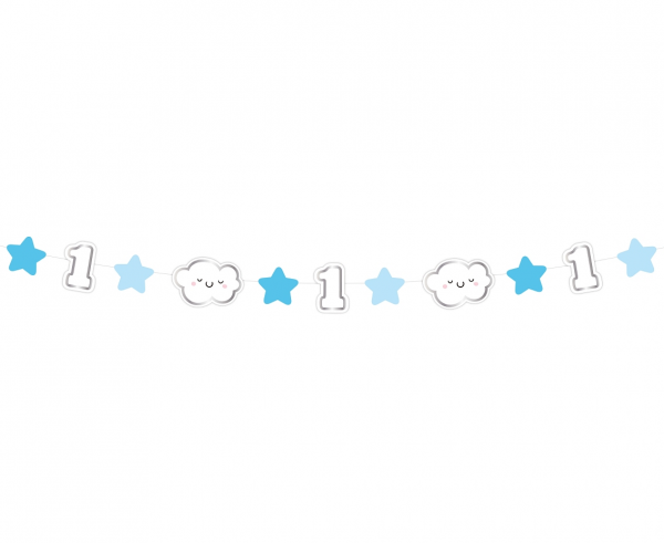 Банер гирлянд за декорация с текст First Birthday / Първи рожден ден, 1,20 м дължина, цвят син момче /Gd/