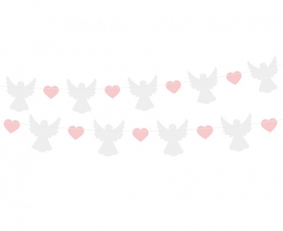 Гирлянд за декорация от Ангели и сърца в розово, кръщене, 1,50 м. /Gd/