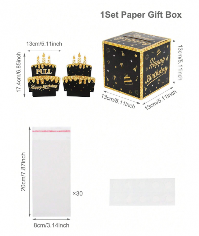 Кутия за подарък за рожден ден с изненада - пари, в черно и златно /Ch/