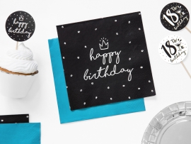 Салфетки черни с надпис Happy Birthday, 20 бр в пакет /Pd/