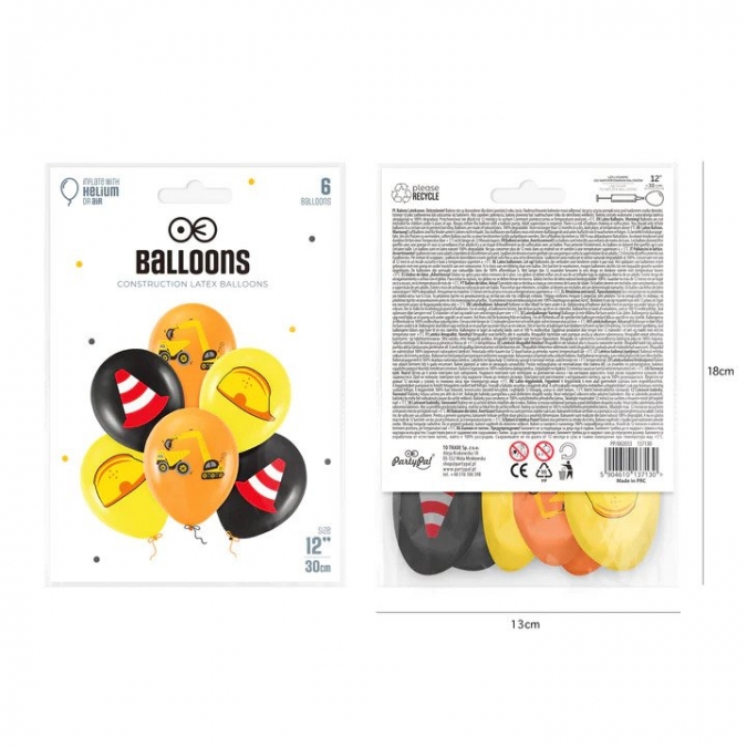 Комплект 6 бр. балони строителни машини, микс цветове /Pp/