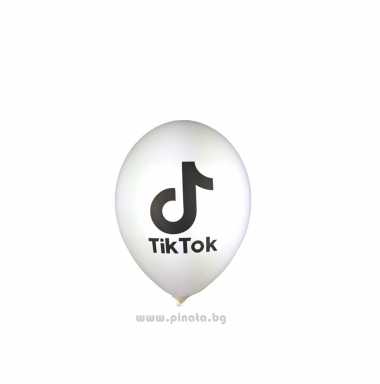 К-кт балони с печат Тик Ток, 26 см. диаметър, 10 бр. в опаковка, цвят бял /Gx/