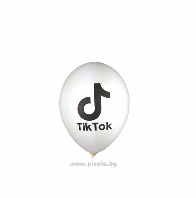 К-кт балони с печат Тик Ток, 26 см. диаметър, 10 бр. в опаковка, цвят бял /Gx/