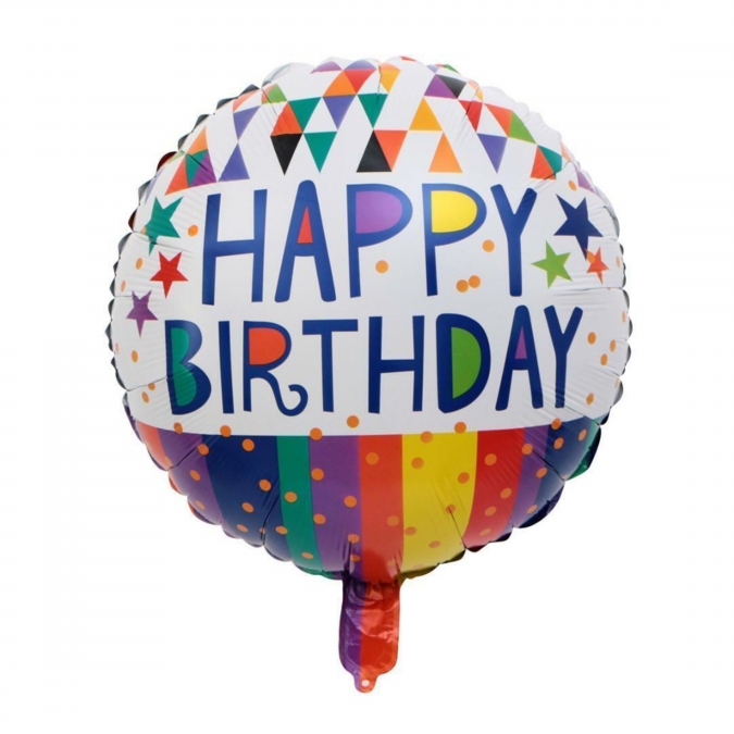 Фолиев балон с текст Happy Birthday, различни цветове, 45 см /Tr/