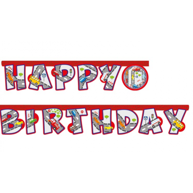 Банер гирлянд Транспортни средства, с букви Happy Birthday, 2,10 м /Tr/