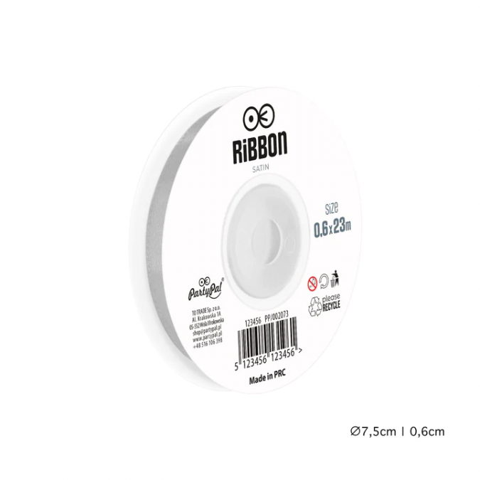 Сатенена лента, цвят сребро, 0,6х23м /Pp/