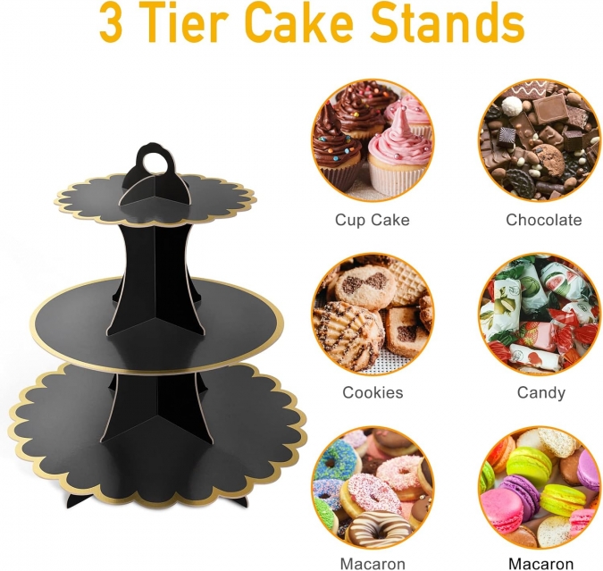 Стойка за мъфини черна със златен блестящ кант /Gx/