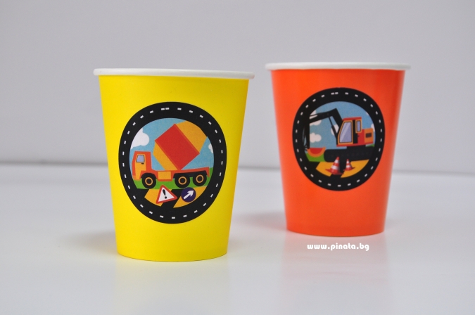 Хартиена парти чашка 250 мл Строителни машини, фадрома, камион, бетоновоз, 6бр. пакет
