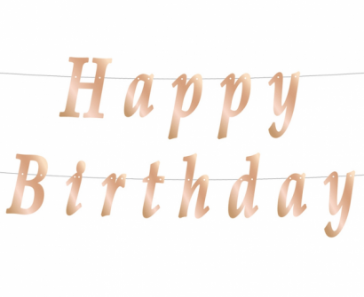 Банер гирлянд за декорация с текст Happy Birthday, 2,0 м дължина с блестящи букви цвят розово злато /Gd/