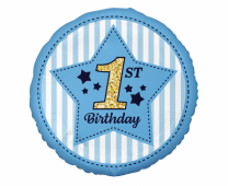 Фолиев балон Първи рожден ден момче / First Birthday, 43 см /Gd/