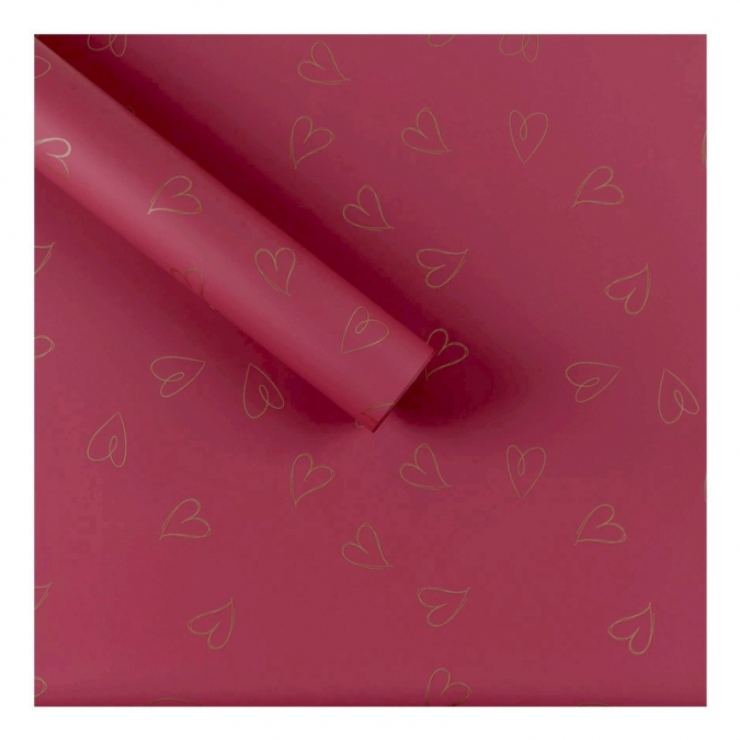 Опаковъчна хартия цвят бордо, "Сърца", 55,5 х 54,5 см. /Km/