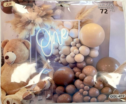 Комплект за украса тип арка, 72 бр. балони в кафяво и бяло /Gx/