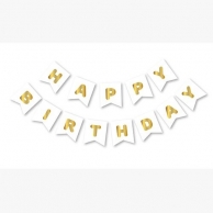 Банер гирлянд Happy Birthday, цвят бял със златни блестящи букви, /Tr/