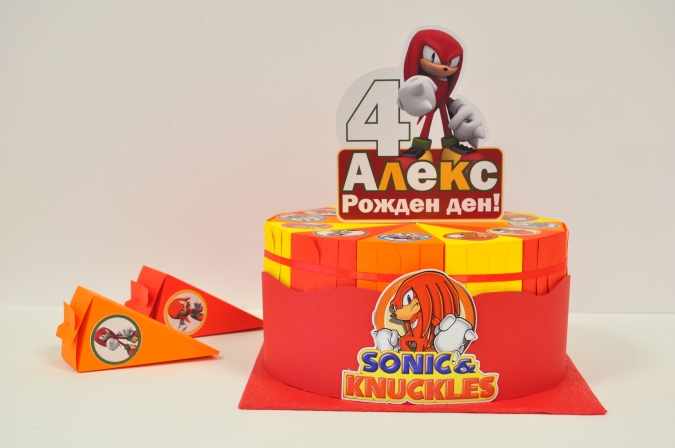 Хартиена торта с декорация и персонализация Соник Knuckles