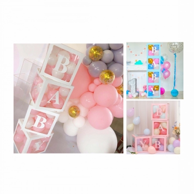 1 брой декоративна прозрачна кутия за балони - Love, Baby, Boy, Girl ...цвят по избор